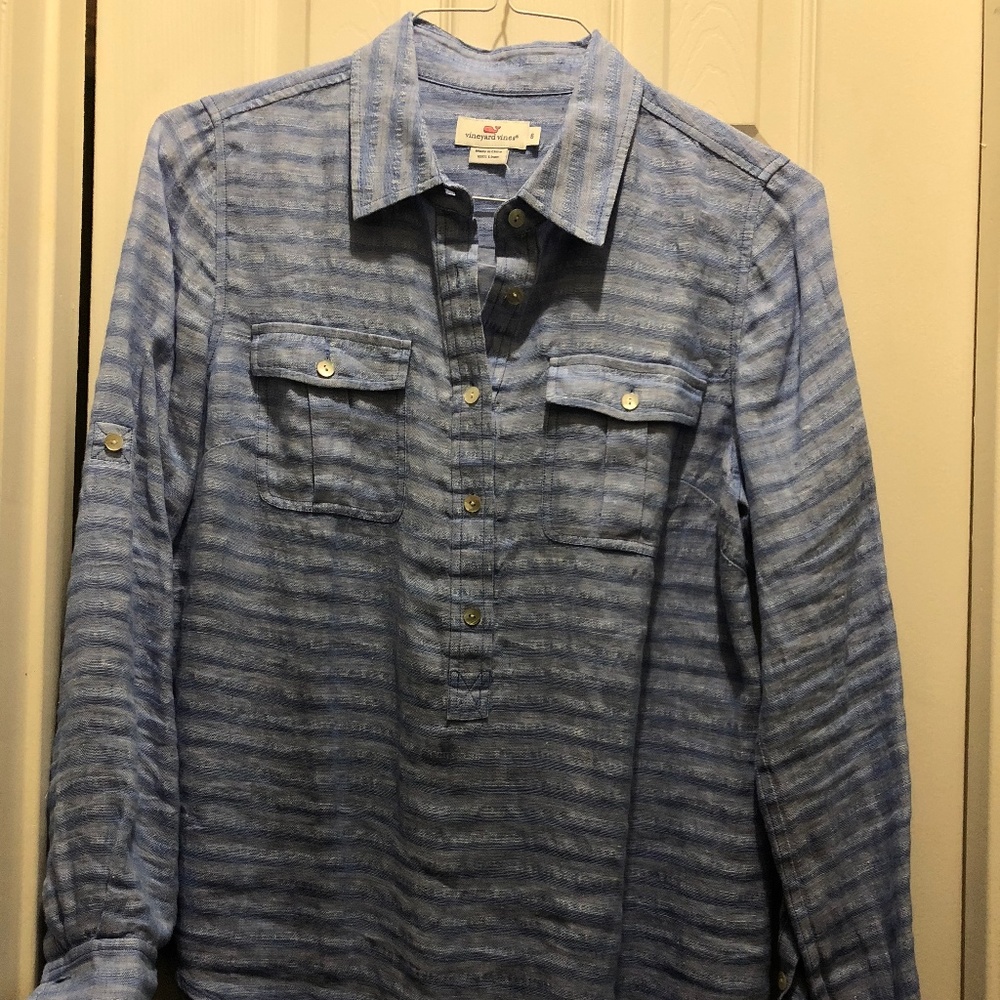 Vineyard Vines Women Linen Shirt Size 8 EUC